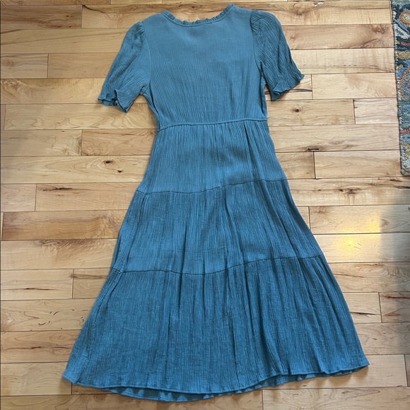 Sweet Wanderer Teal Tiered Midi Dress with Tie Neck - Picture 16 of 16